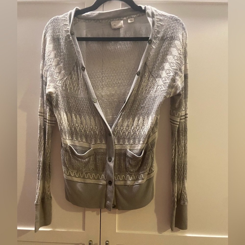 Anthropologie cardigan. Gray-silver metallic